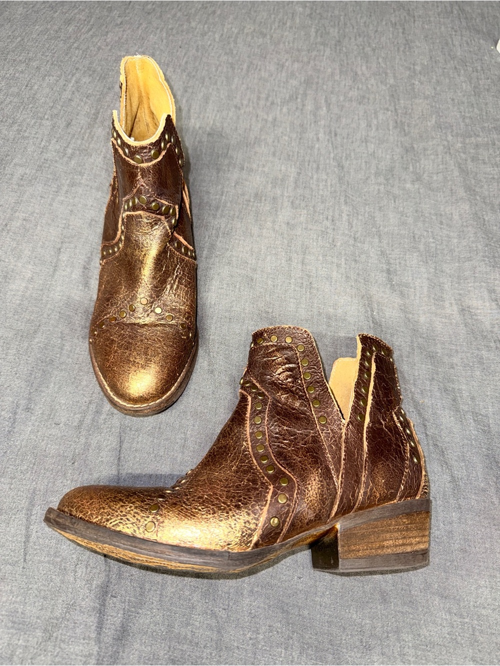 Very Volatile Genuine Leather Bronze Metallic Brown Ankle Booties